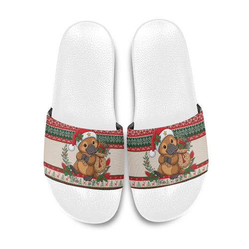 Aussie Platypus Christmas Slide Sandals Festive Knitted Pattern Inspired