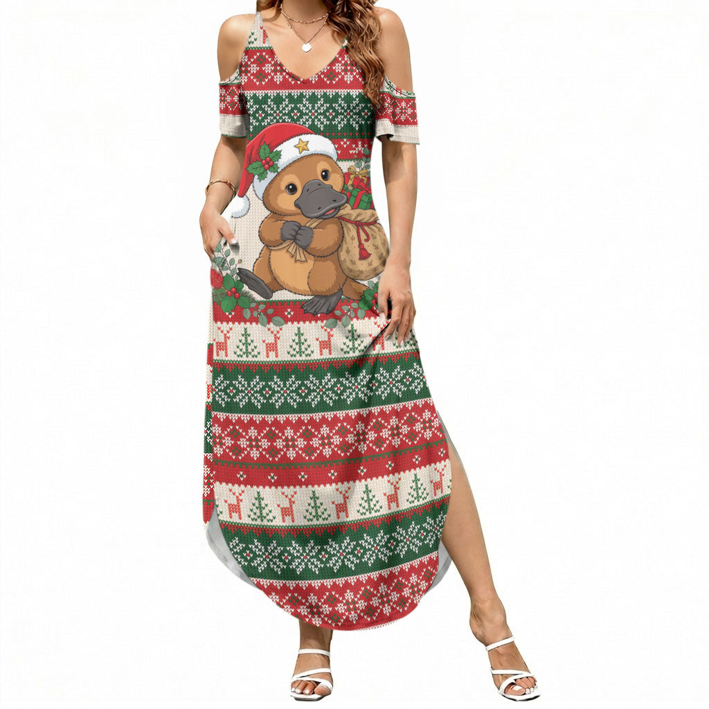 Aussie Platypus Christmas Summer Maxi Dress Festive Knitted Pattern Inspired
