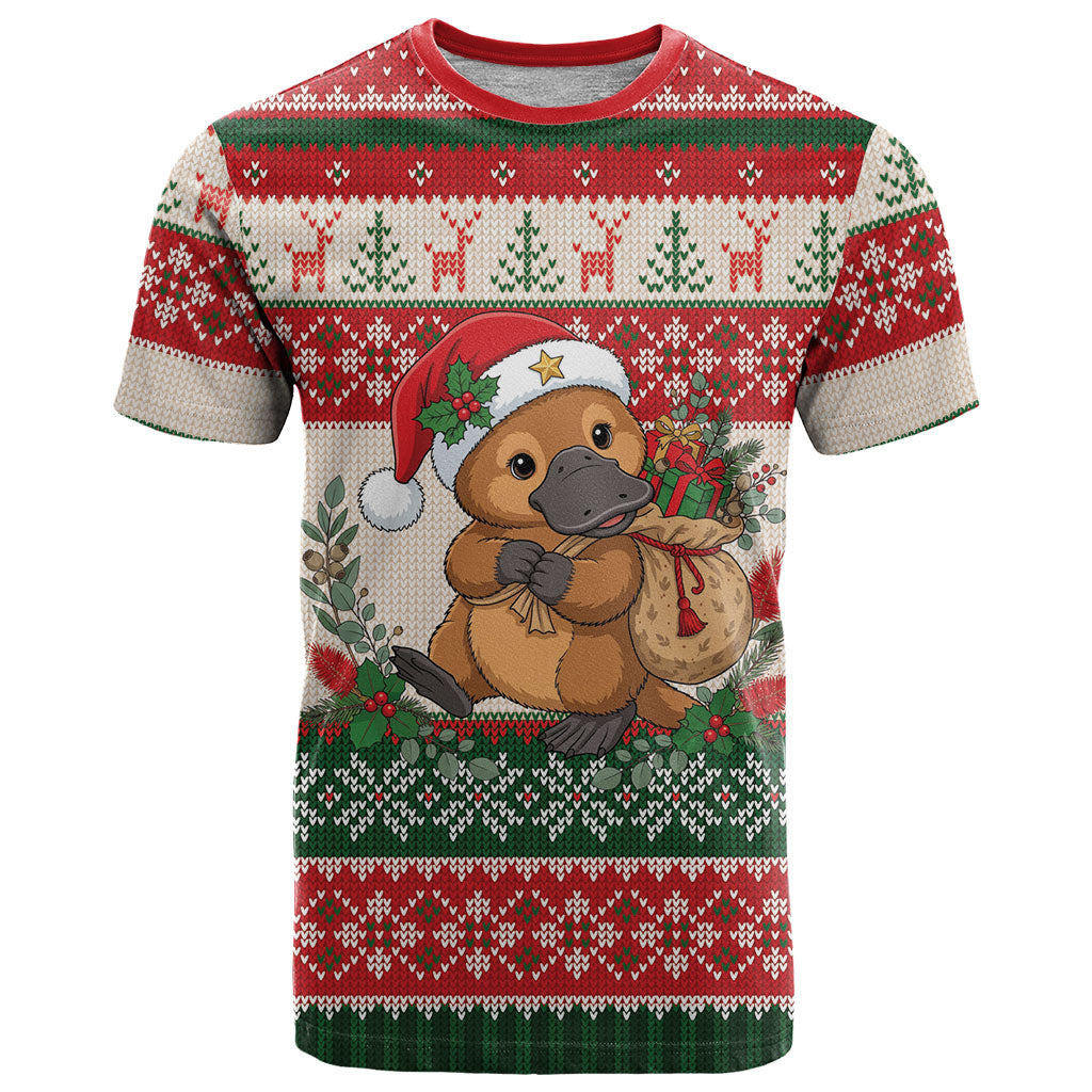 Aussie Platypus Christmas T Shirt Festive Knitted Pattern Inspired