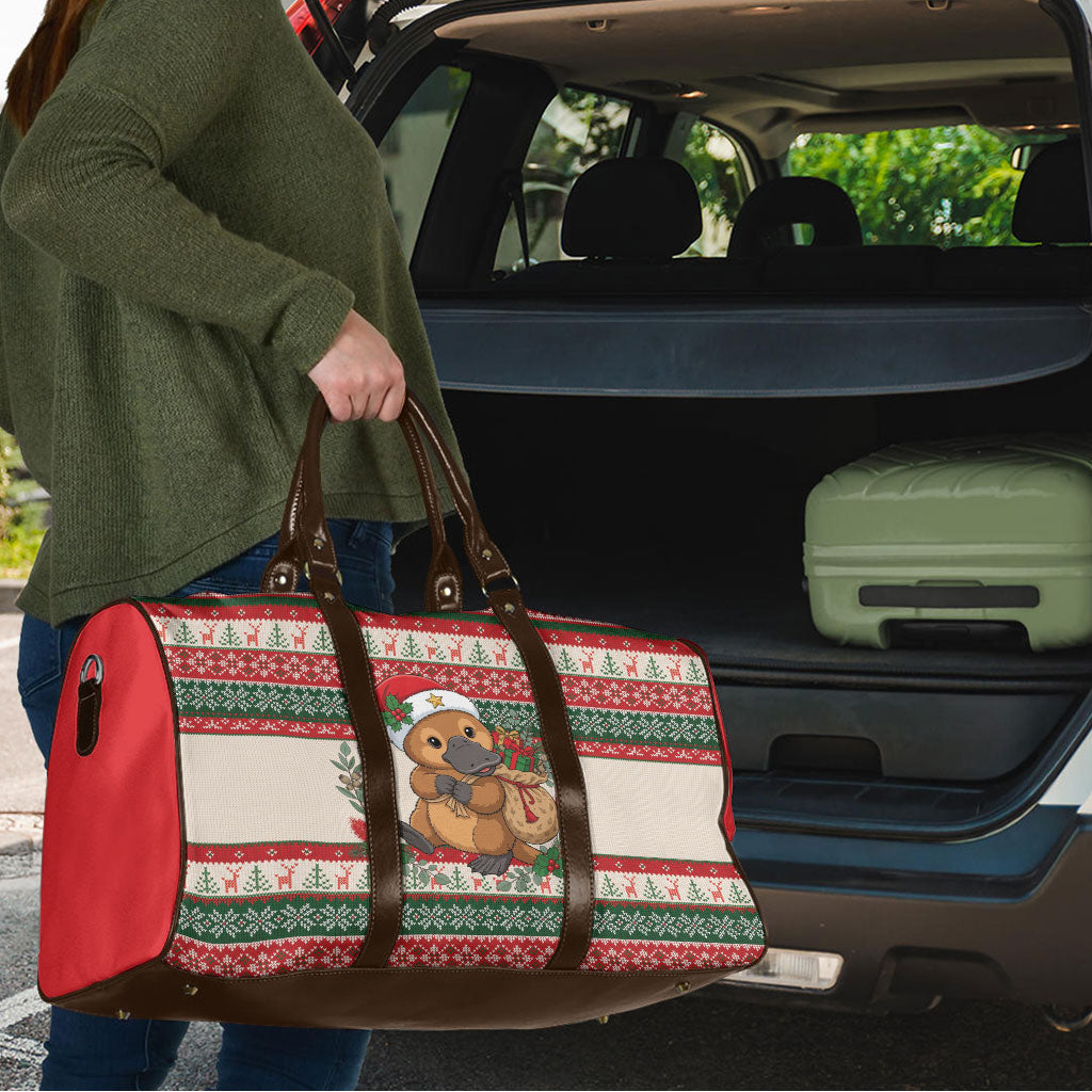Aussie Platypus Christmas Travel Bag Festive Knitted Pattern Inspired