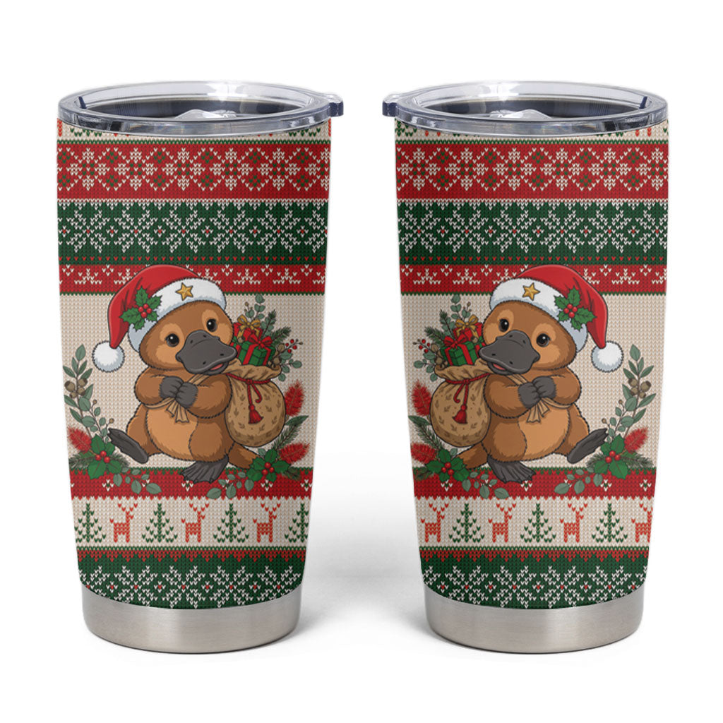 Aussie Platypus Christmas Tumbler Cup Festive Knitted Pattern Inspired