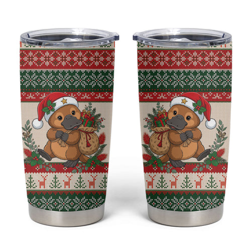 Aussie Platypus Christmas Tumbler Cup Festive Knitted Pattern Inspired