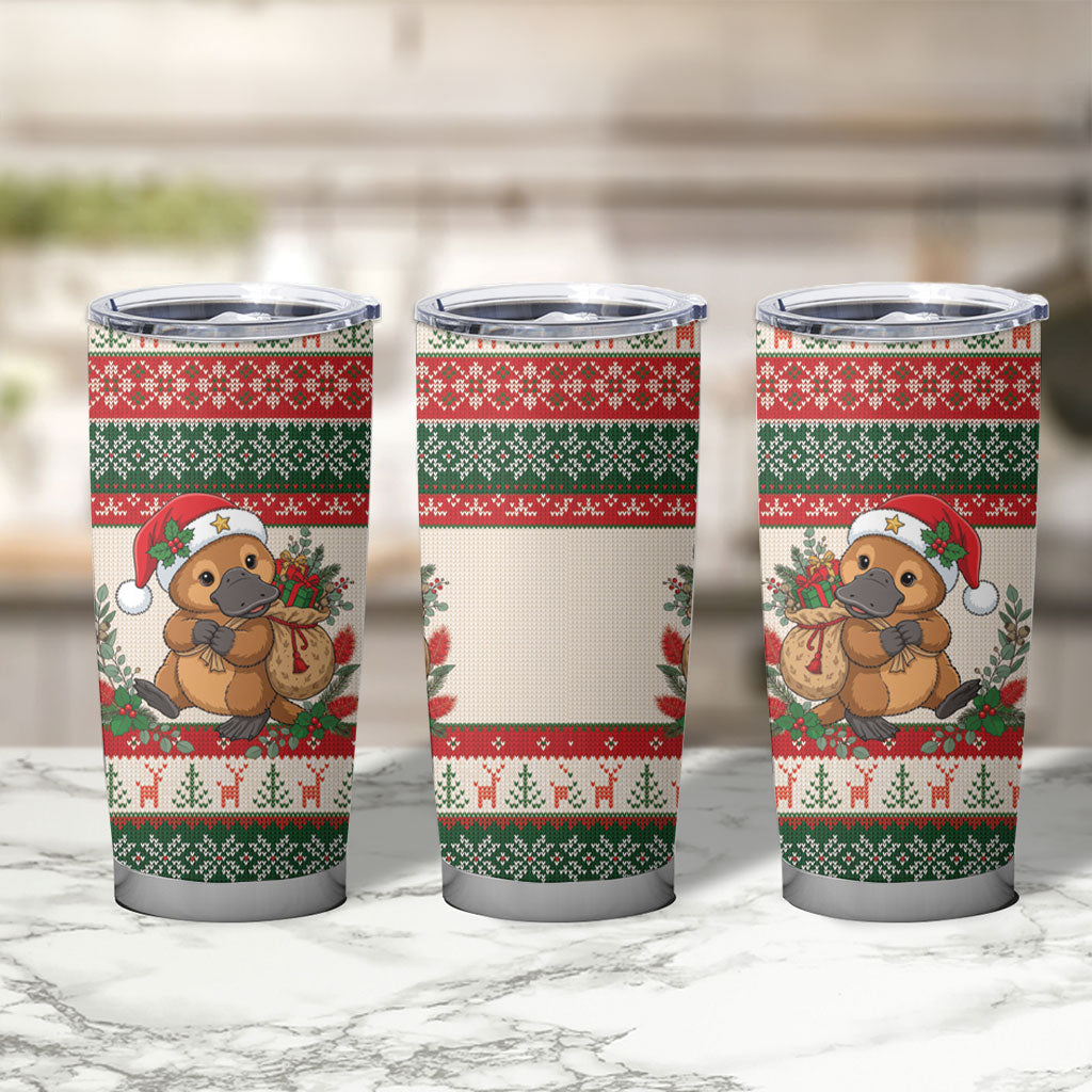 Aussie Platypus Christmas Tumbler Cup Festive Knitted Pattern Inspired