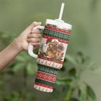 Aussie Platypus Christmas Tumbler With Handle Festive Knitted Pattern Inspired