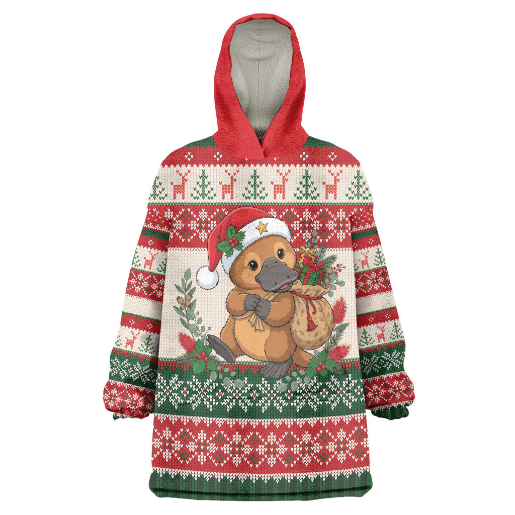 Aussie Platypus Christmas Wearable Blanket Hoodie Festive Knitted Pattern Inspired
