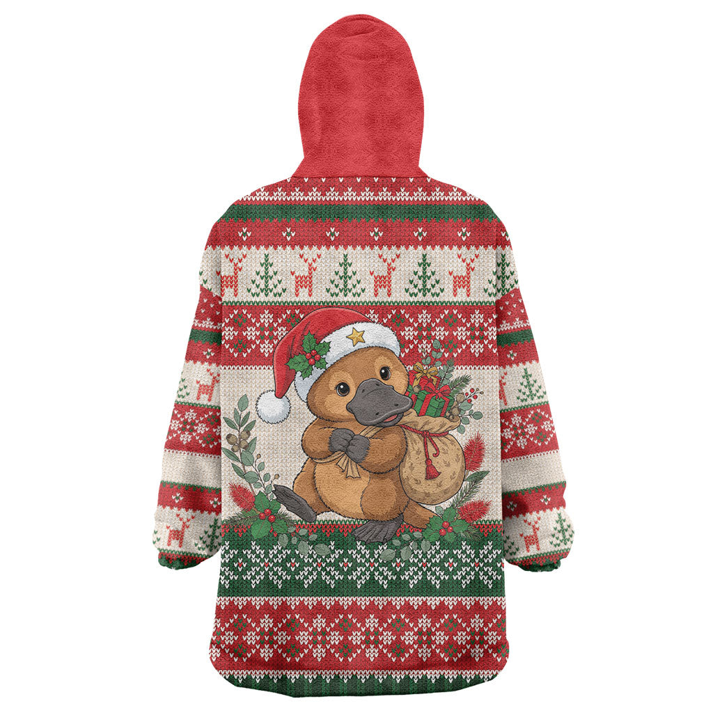 Aussie Platypus Christmas Wearable Blanket Hoodie Festive Knitted Pattern Inspired