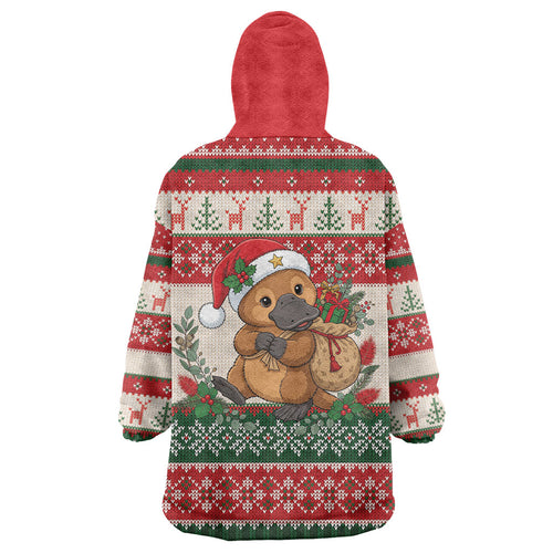 Aussie Platypus Christmas Wearable Blanket Hoodie Festive Knitted Pattern Inspired