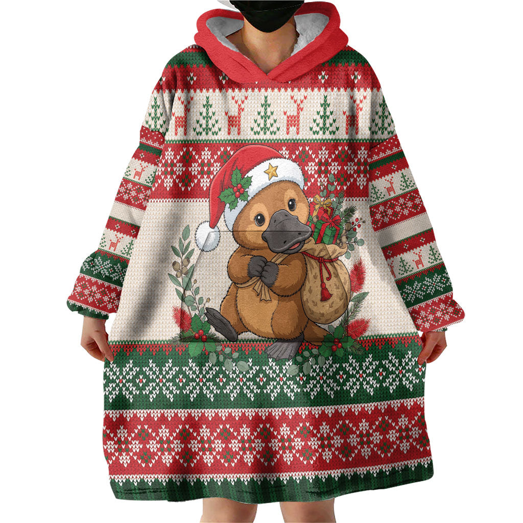 Aussie Platypus Christmas Wearable Blanket Hoodie Festive Knitted Pattern Inspired