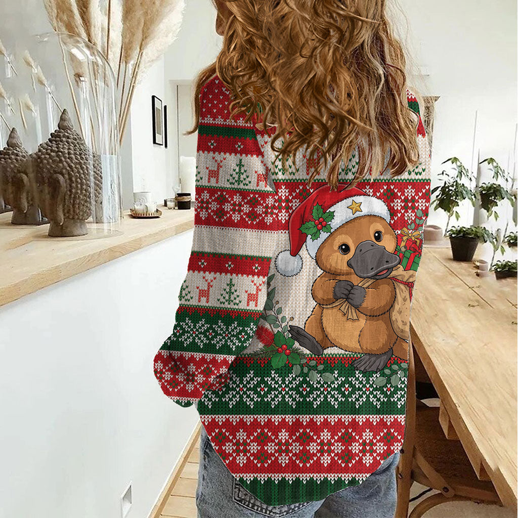 Aussie Platypus Christmas Women Casual Shirt Festive Knitted Pattern Inspired