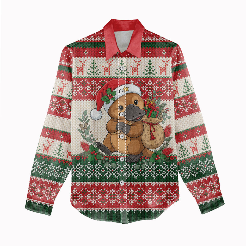 Aussie Platypus Christmas Women Casual Shirt Festive Knitted Pattern Inspired