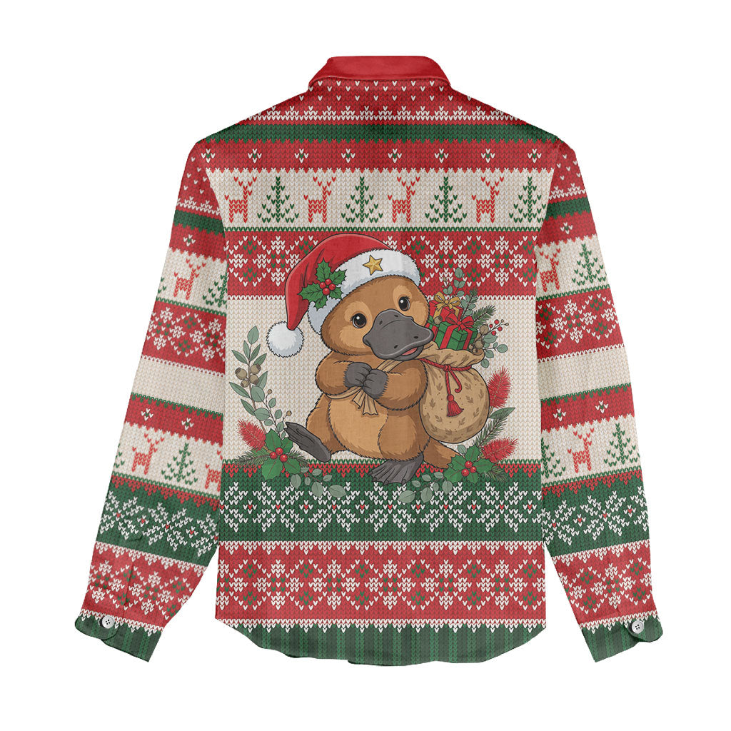 Aussie Platypus Christmas Women Casual Shirt Festive Knitted Pattern Inspired