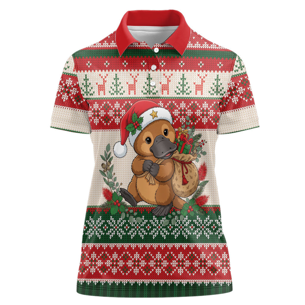 Aussie Platypus Christmas Women Polo Shirt Festive Knitted Pattern Inspired