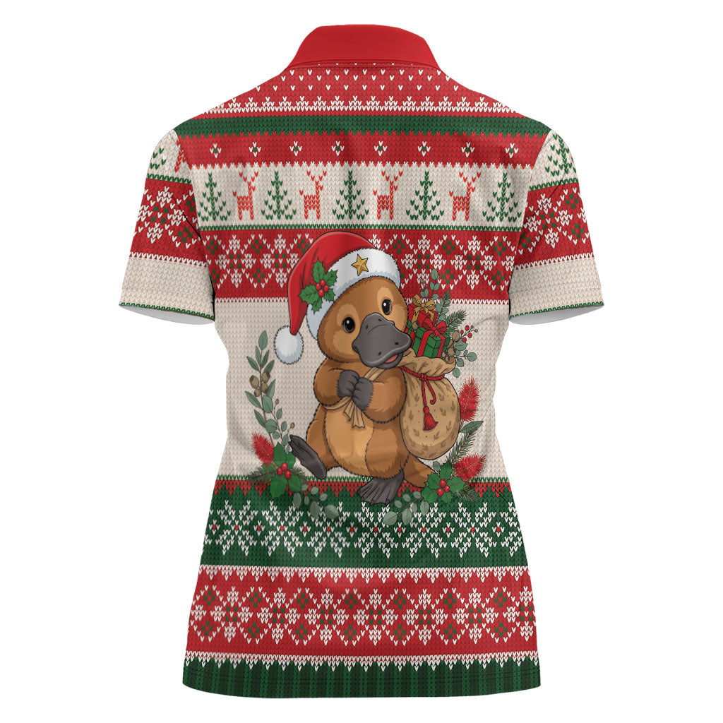 Aussie Platypus Christmas Women Polo Shirt Festive Knitted Pattern Inspired