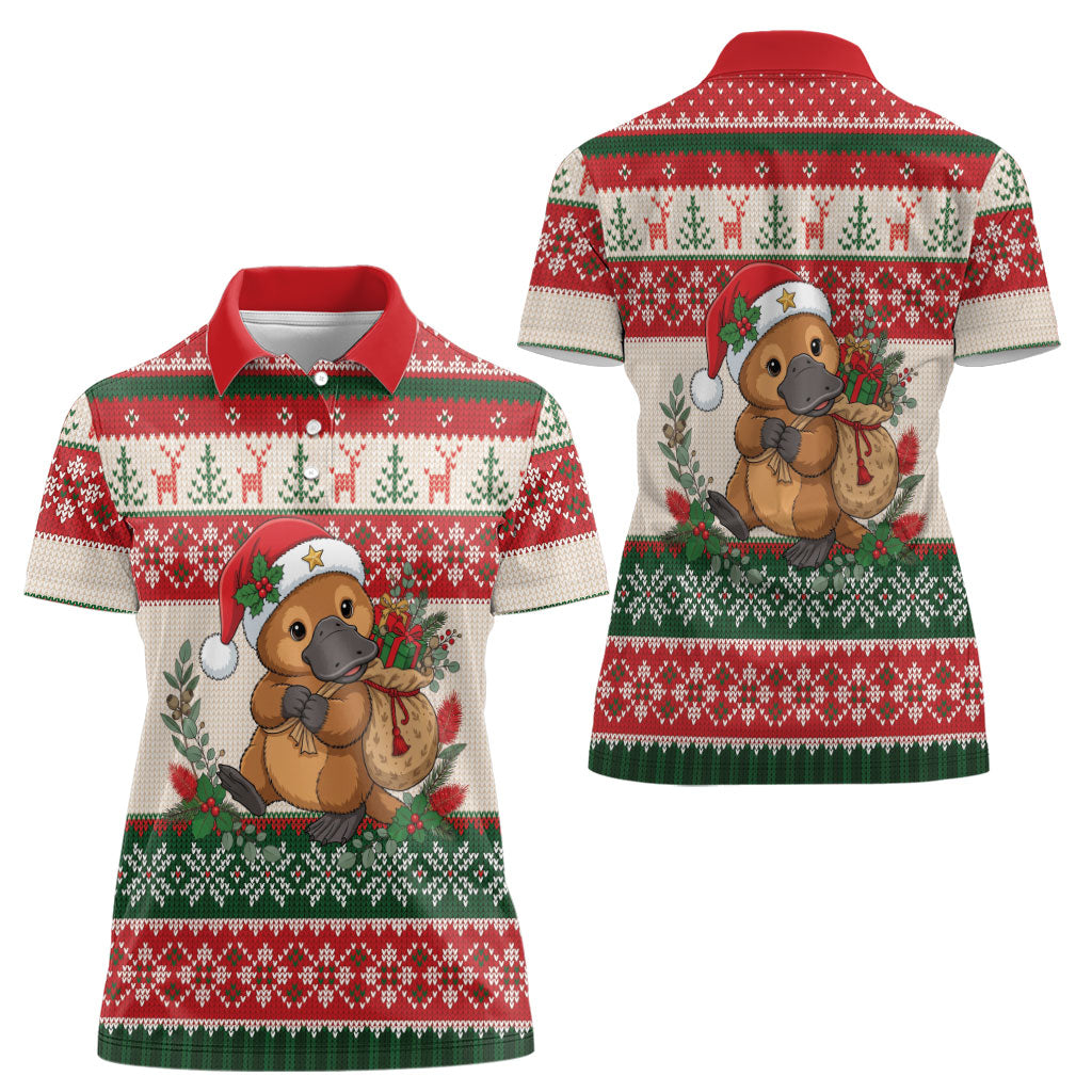 Aussie Platypus Christmas Women Polo Shirt Festive Knitted Pattern Inspired