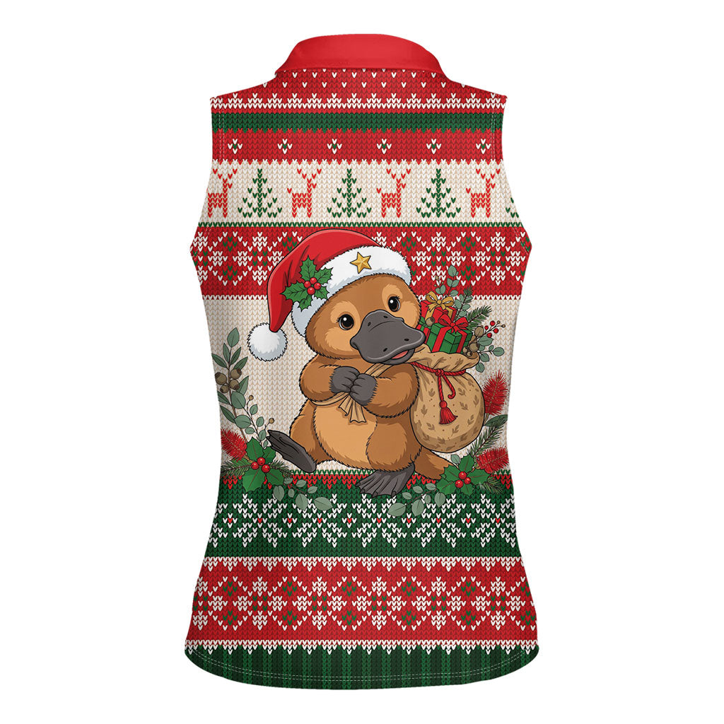 Aussie Platypus Christmas Women Sleeveless Polo Shirt Festive Knitted Pattern Inspired