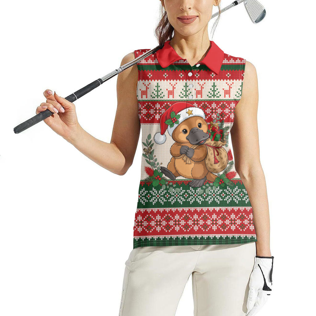 Aussie Platypus Christmas Women Sleeveless Polo Shirt Festive Knitted Pattern Inspired