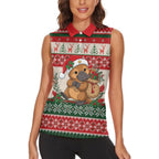 Aussie Platypus Christmas Women Sleeveless Polo Shirt Festive Knitted Pattern Inspired
