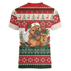 Aussie Platypus Christmas Women V-Neck T-Shirt Festive Knitted Pattern Inspired