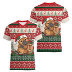 Aussie Platypus Christmas Women V-Neck T-Shirt Festive Knitted Pattern Inspired