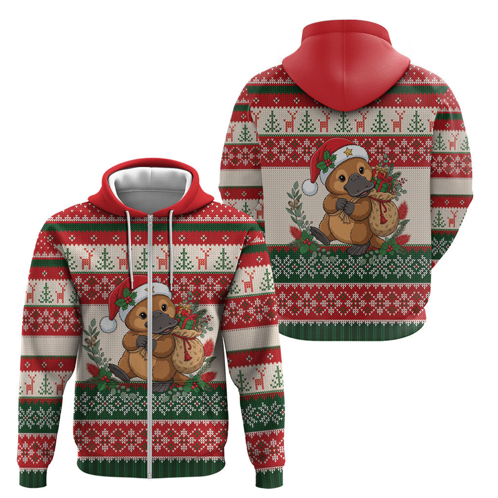 Aussie Platypus Christmas Zip Hoodie Festive Knitted Pattern Inspired