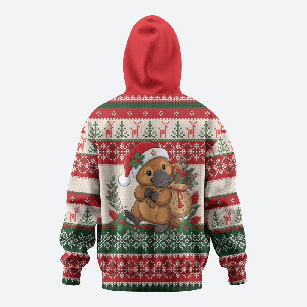 Aussie Platypus Christmas Zip Hoodie Festive Knitted Pattern Inspired