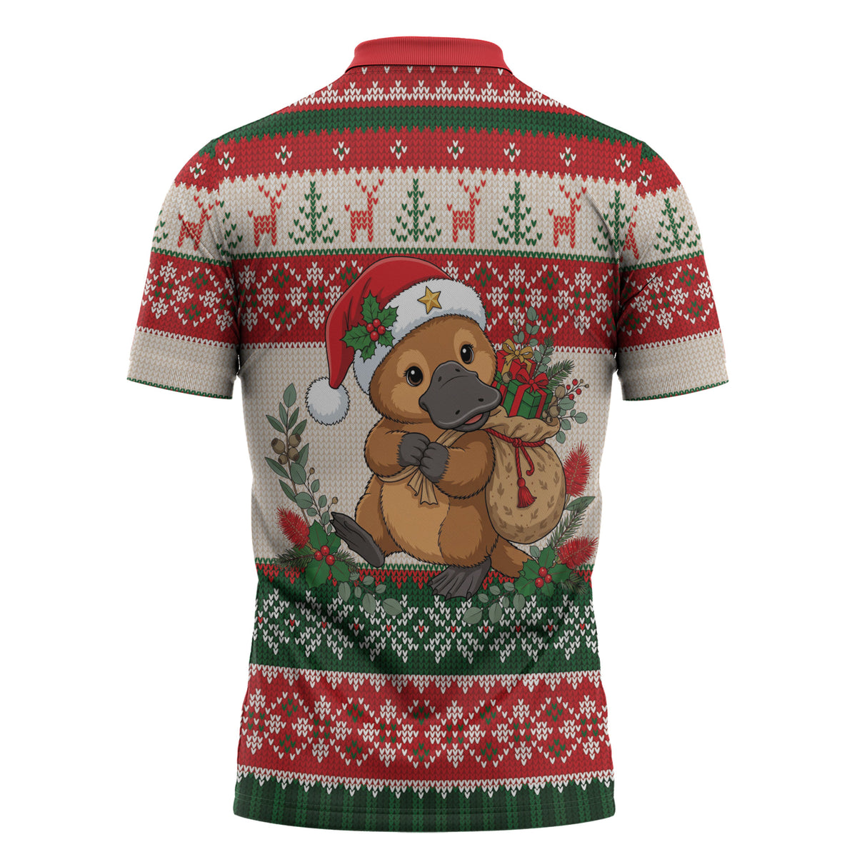 Aussie Platypus Christmas Zipper Polo Shirt Festive Knitted Pattern Inspired