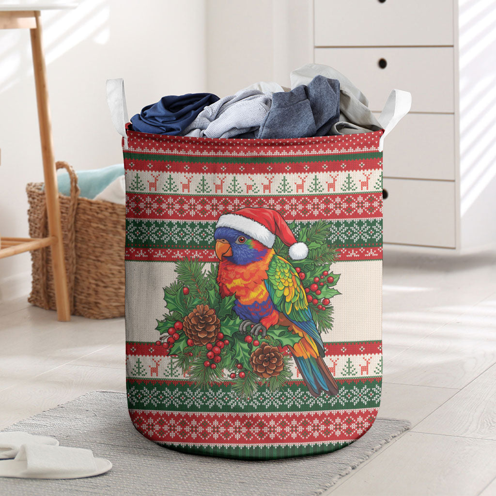 Aussie Rainbow Lorikeets Christmas Laundry Basket Festive Knitted Pattern Inspired