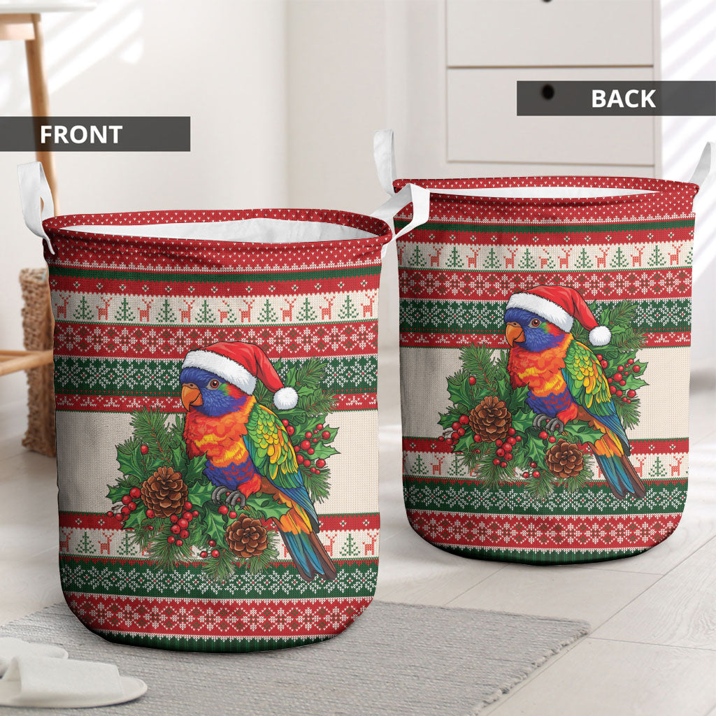 Aussie Rainbow Lorikeets Christmas Laundry Basket Festive Knitted Pattern Inspired