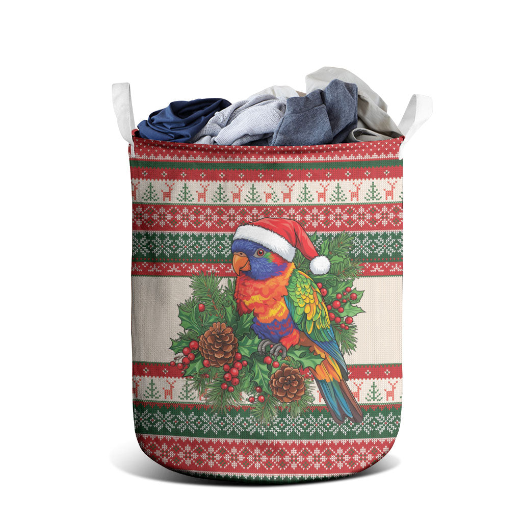 Aussie Rainbow Lorikeets Christmas Laundry Basket Festive Knitted Pattern Inspired