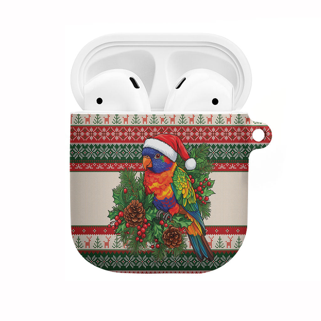 Aussie Rainbow Lorikeets Christmas AirPods Case Festive Knitted Pattern Inspired