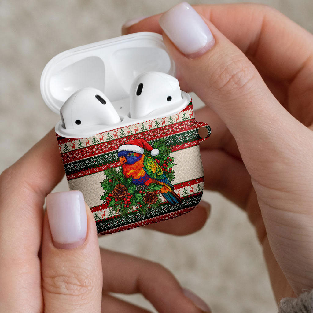Aussie Rainbow Lorikeets Christmas AirPods Case Festive Knitted Pattern Inspired