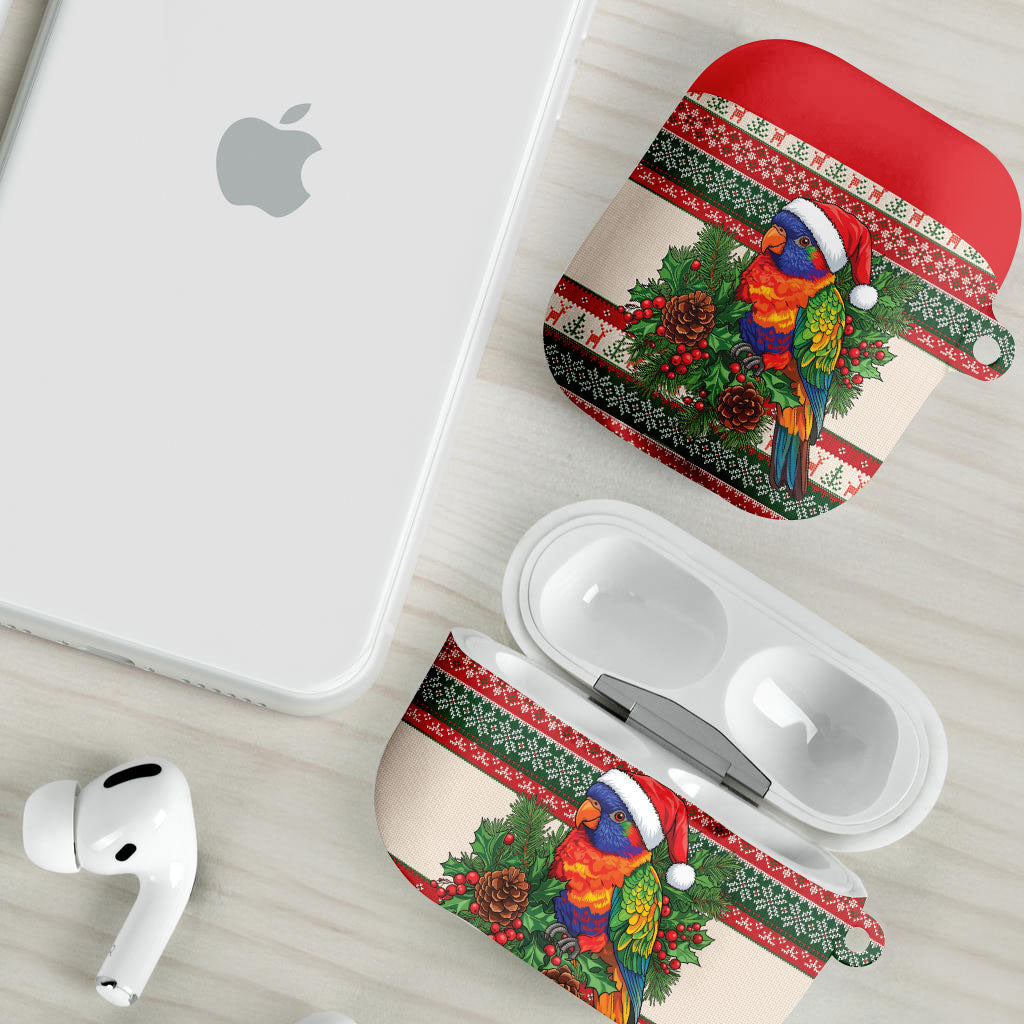 Aussie Rainbow Lorikeets Christmas AirPods Case Festive Knitted Pattern Inspired