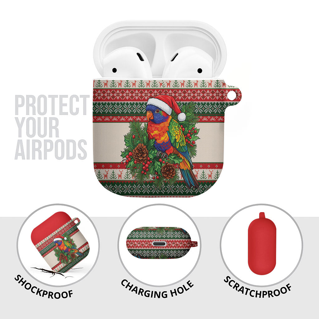 Aussie Rainbow Lorikeets Christmas AirPods Case Festive Knitted Pattern Inspired