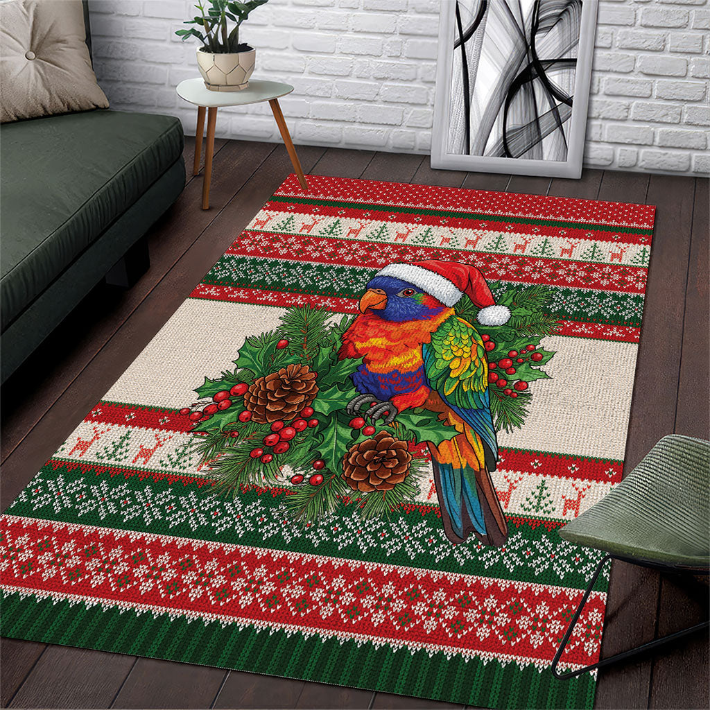 Aussie Rainbow Lorikeets Christmas Area Rug Festive Knitted Pattern Inspired