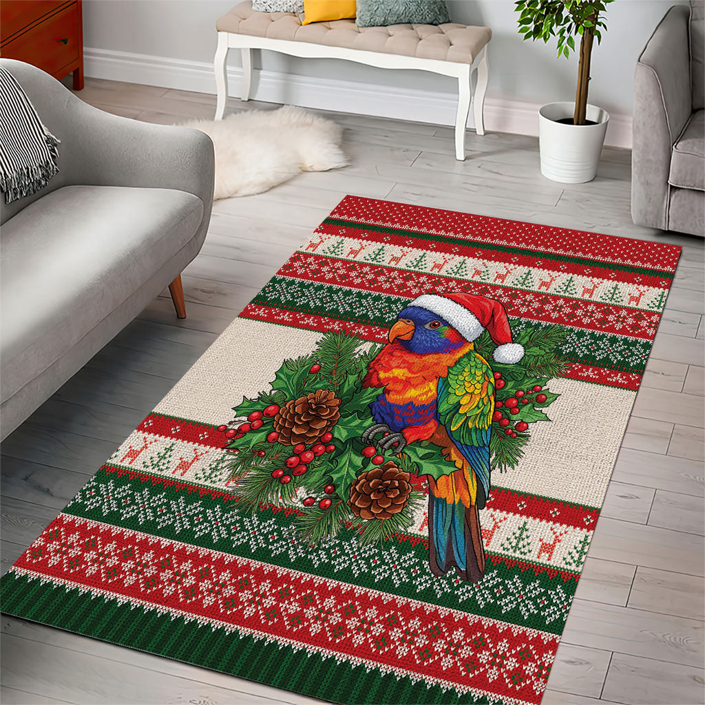 Aussie Rainbow Lorikeets Christmas Area Rug Festive Knitted Pattern Inspired