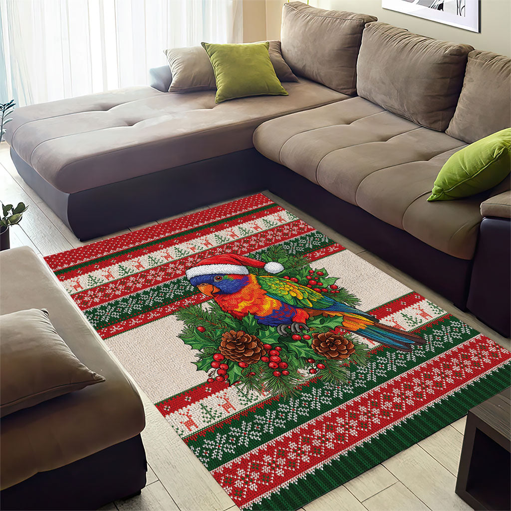 Aussie Rainbow Lorikeets Christmas Area Rug Festive Knitted Pattern Inspired