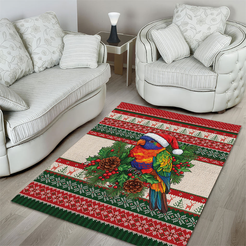 Aussie Rainbow Lorikeets Christmas Area Rug Festive Knitted Pattern Inspired