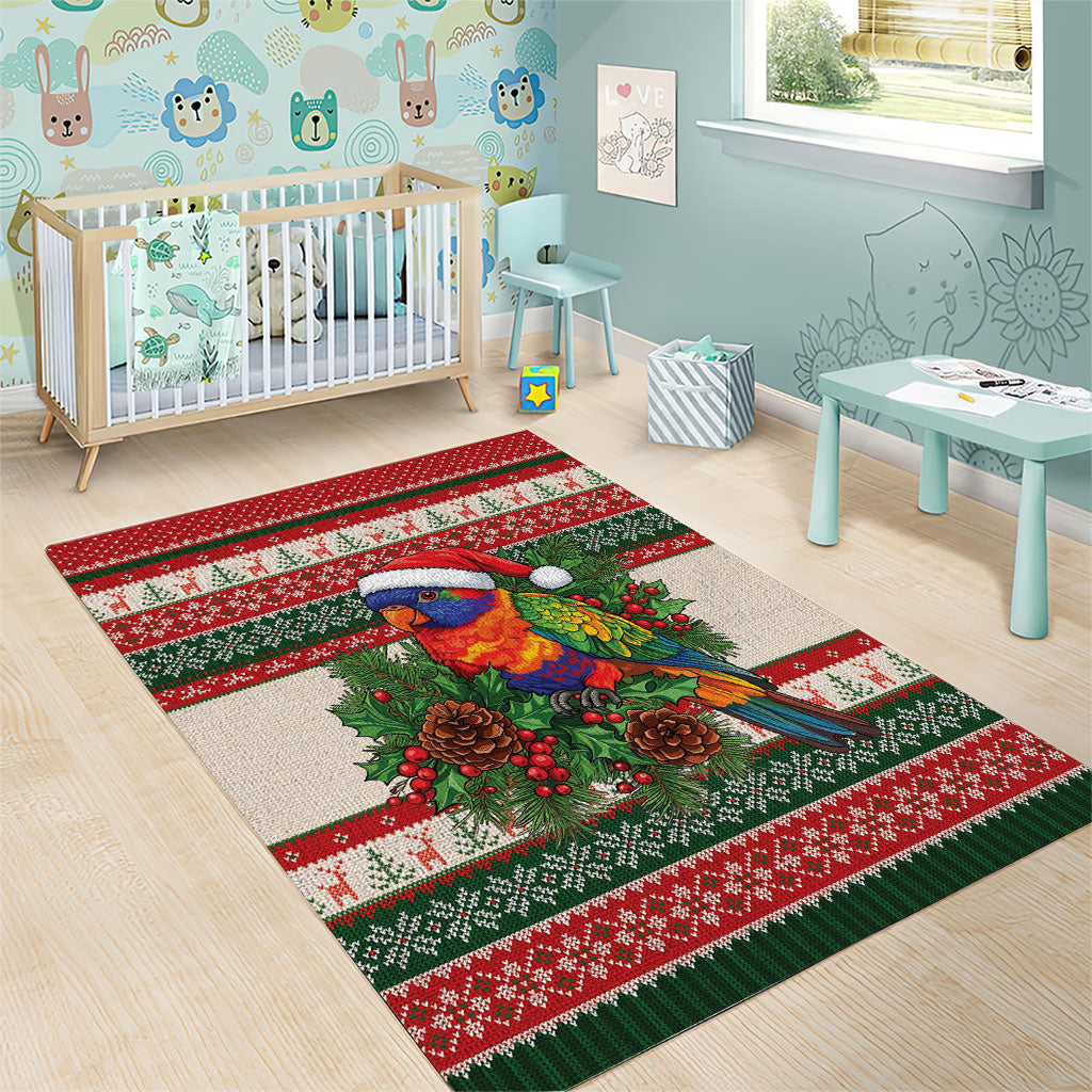Aussie Rainbow Lorikeets Christmas Area Rug Festive Knitted Pattern Inspired