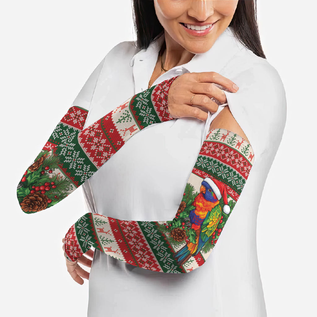 Aussie Rainbow Lorikeets Christmas Arm Sleeves Festive Knitted Pattern Inspired