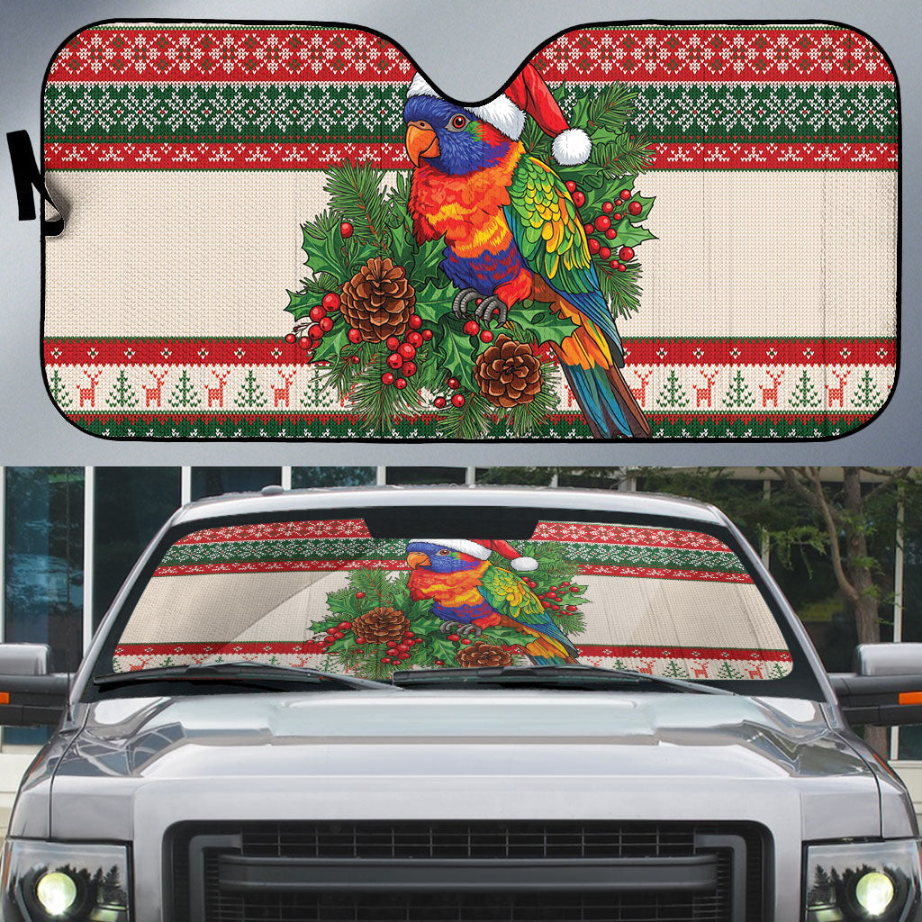 Aussie Rainbow Lorikeets Christmas Auto Sun Shade Festive Knitted Pattern Inspired