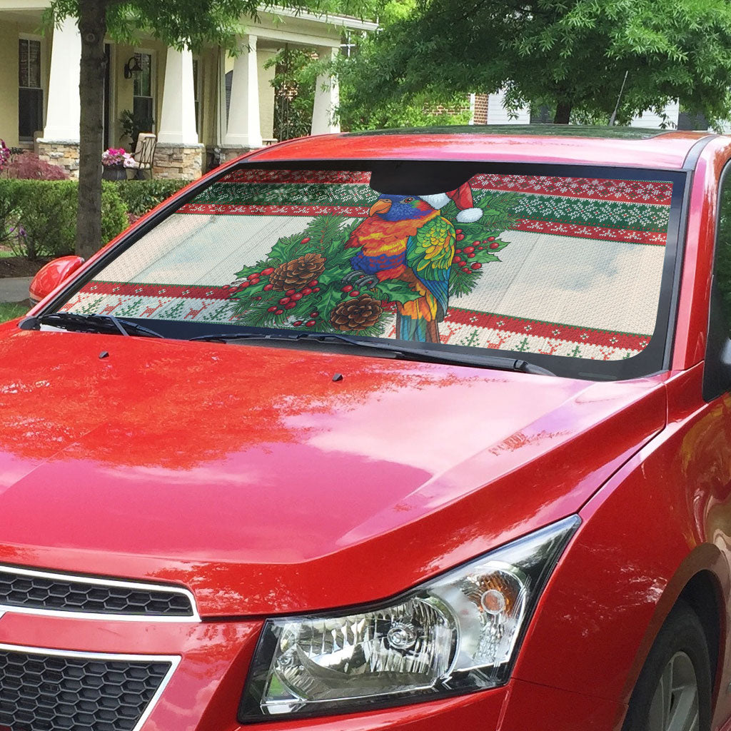 Aussie Rainbow Lorikeets Christmas Auto Sun Shade Festive Knitted Pattern Inspired