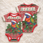 Aussie Rainbow Lorikeets Christmas Baby Onesie Festive Knitted Pattern Inspired