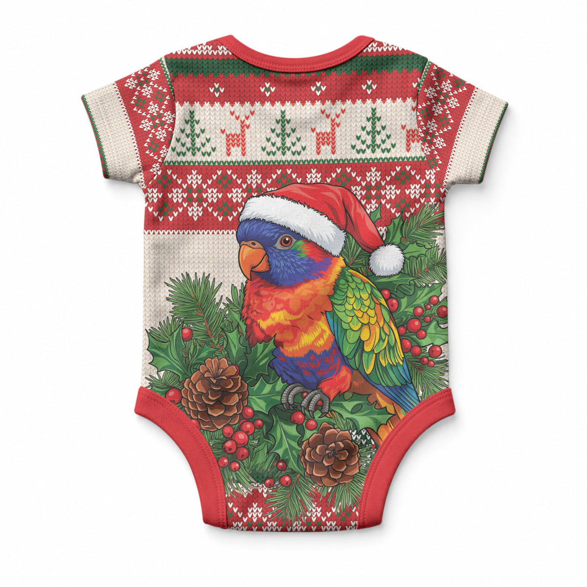 Aussie Rainbow Lorikeets Christmas Baby Onesie Festive Knitted Pattern Inspired