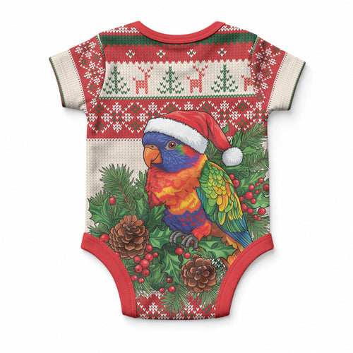 Aussie Rainbow Lorikeets Christmas Baby Onesie Festive Knitted Pattern Inspired