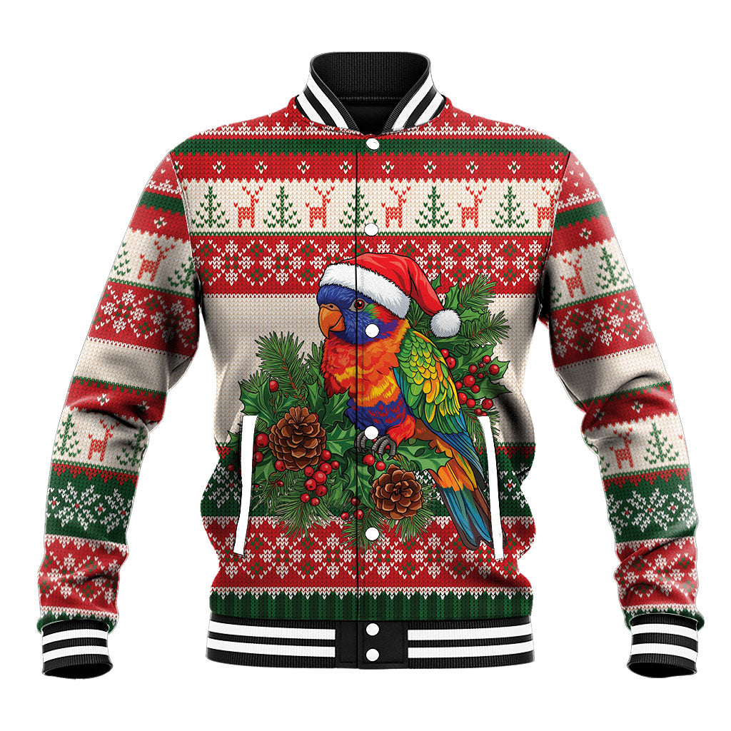 Aussie Rainbow Lorikeets Christmas Baseball Jacket Festive Knitted Pattern Inspired