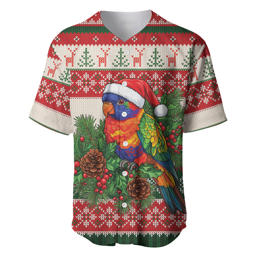 Aussie Rainbow Lorikeets Christmas Baseball Jersey Festive Knitted Pattern Inspired