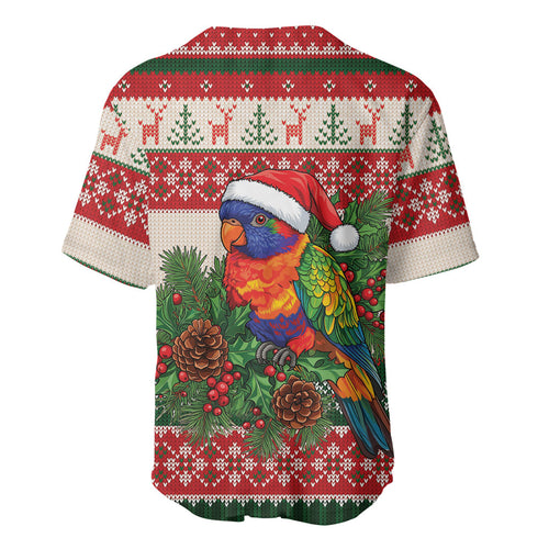 Aussie Rainbow Lorikeets Christmas Baseball Jersey Festive Knitted Pattern Inspired