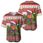 Aussie Rainbow Lorikeets Christmas Baseball Jersey Festive Knitted Pattern Inspired