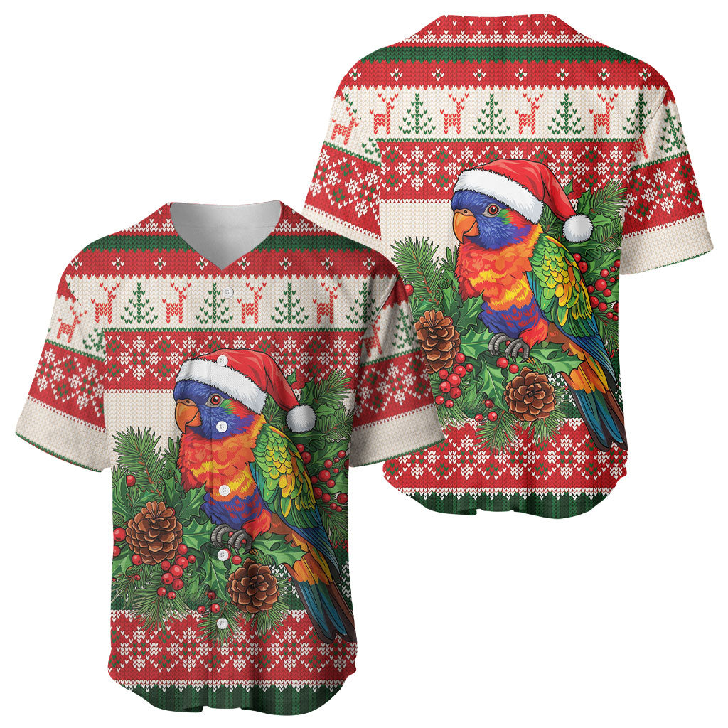 Aussie Rainbow Lorikeets Christmas Baseball Jersey Festive Knitted Pattern Inspired