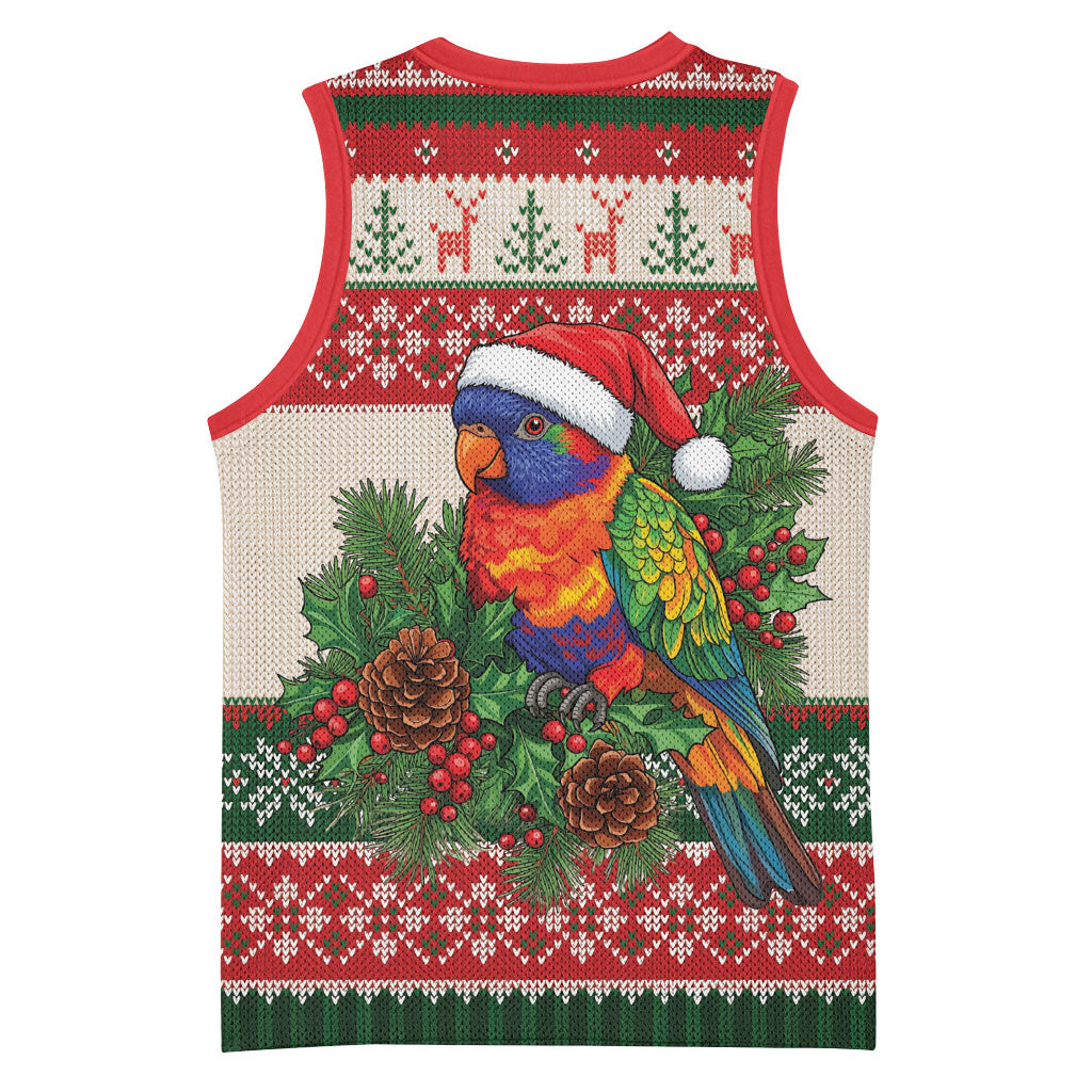 Aussie Rainbow Lorikeets Christmas Basketball Jersey Festive Knitted Pattern Inspired